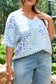 Sky Blue Leopard Print Short Sleeve V Neck Plus Size Top