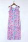 Purple Abstract Print Side Splits Round Neck Sleeveless Maxi Dress