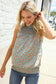 Dazzle In Teal Smocked High Neck Animal Print Sleeveless Top
