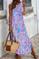 Purple Abstract Print Side Splits Round Neck Sleeveless Maxi Dress