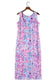Purple Abstract Print Side Splits Round Neck Sleeveless Maxi Dress