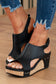 Gray Vintage Leather Stitching Studded Wedge Sandals
