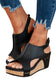 Gray Vintage Leather Stitching Studded Wedge Sandals
