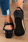 Gray Vintage Leather Stitching Studded Wedge Sandals